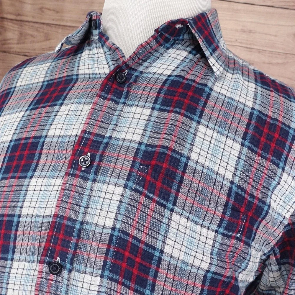 Banana Republic Standard Fit Shirt Mens Medium Blue Red White Plaid Button‎ Down